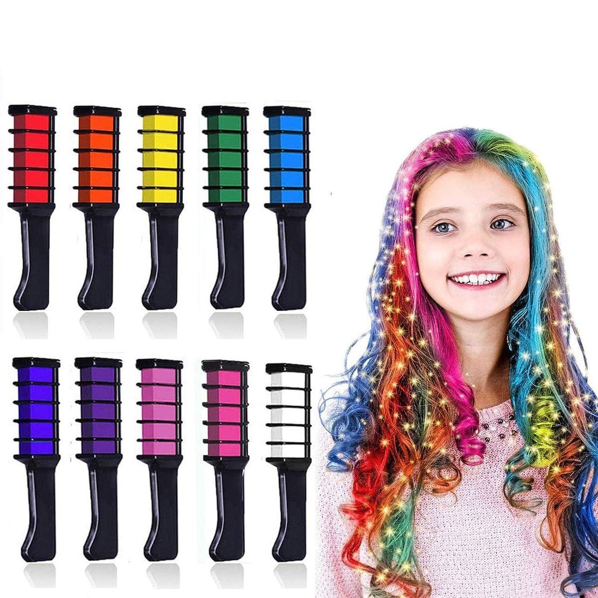 10 Color Girls Hair Chalks Temporary Color Dye Gifts For Kids