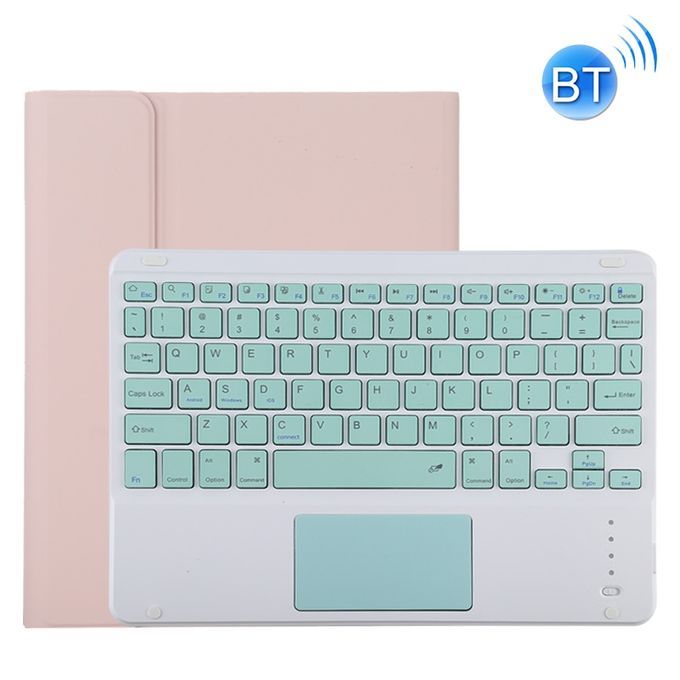 TG11BC Detachable Bluetooth Green Keyboard Microfiber Leather Protective Case For IPad Pro 11 Inch (2020), With Touchpad & Pen Slot & Holder (Pink)