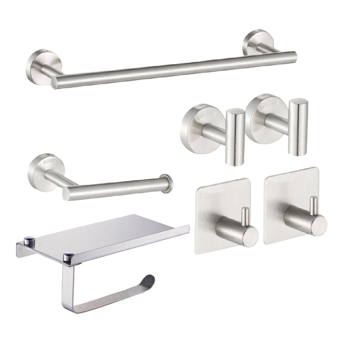 7PCS Bathroom Hardware Set Towel Bar Toilet Paper Holder 4 Hooks Stainless Steel Wall Mounted Drilling Towel Holder Toilet Paper Rack Hanging Hooks