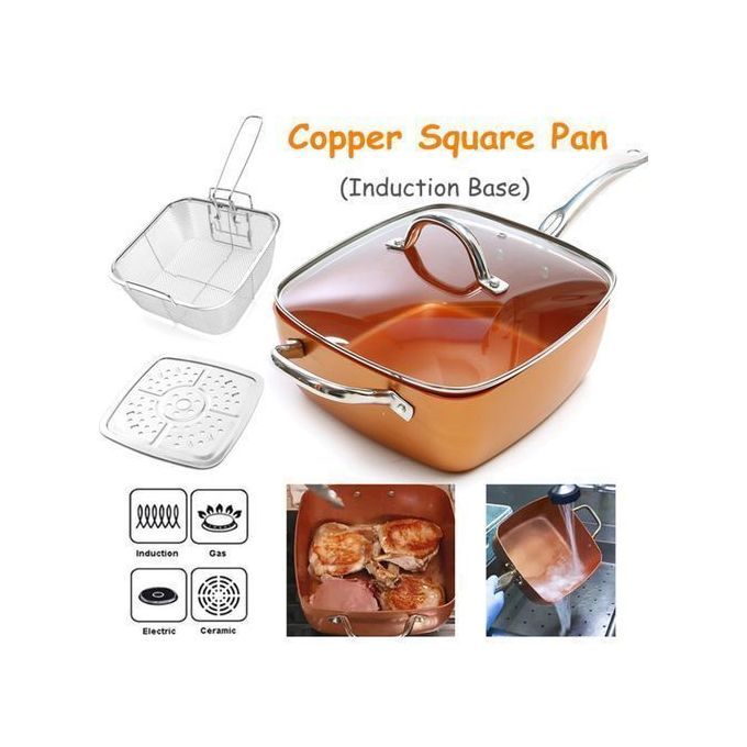 Stainless Steel Copper Deep Square Non Stick Frying Pan 4 Piece Set