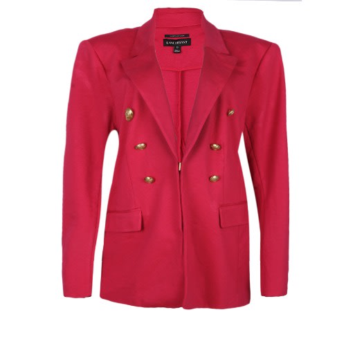 Ladies Gold Button Double Breasted Blazer - Fuchsia Pink
