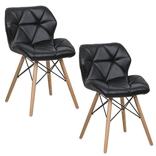 Leather Dining Chair With Wood Leg(Set Of 2)Black