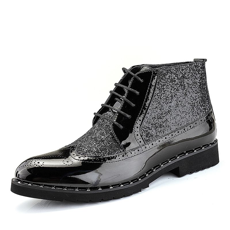 Men Fashion Boots Pointed Leather Formal Business Soft Black