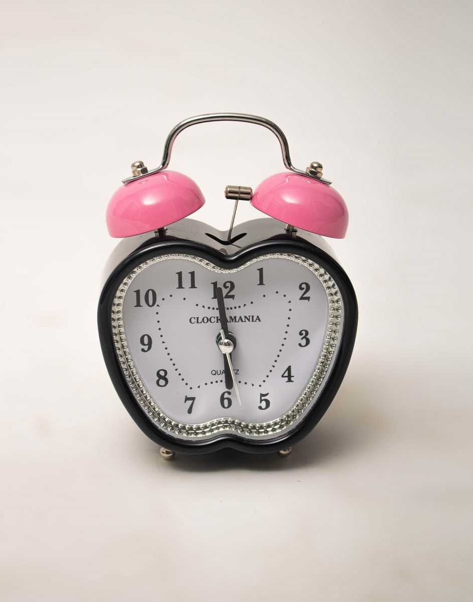 Black Apple Shaped With Pink Double Bells Alarm Clock