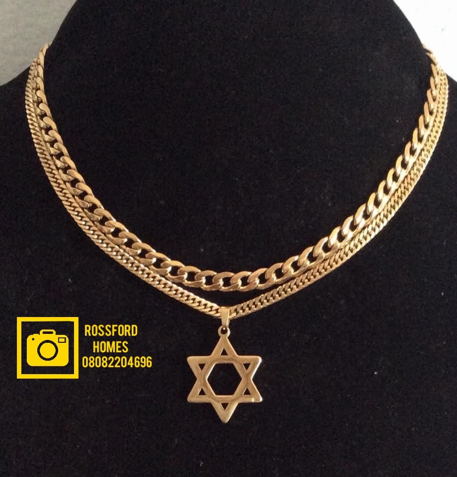 Cuban Link Chain With Star Of David Pendant Gold
