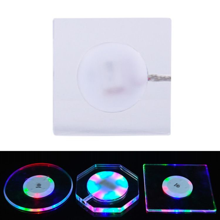 LED Light Up Acrylic Coaster Crystal Base 100x4mm Square