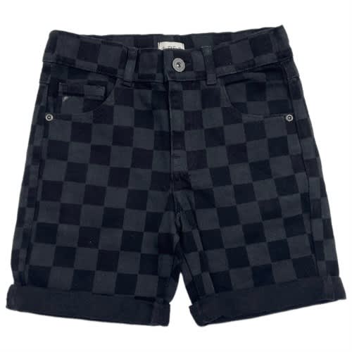 Boys Black And Grey Checkered Shorts