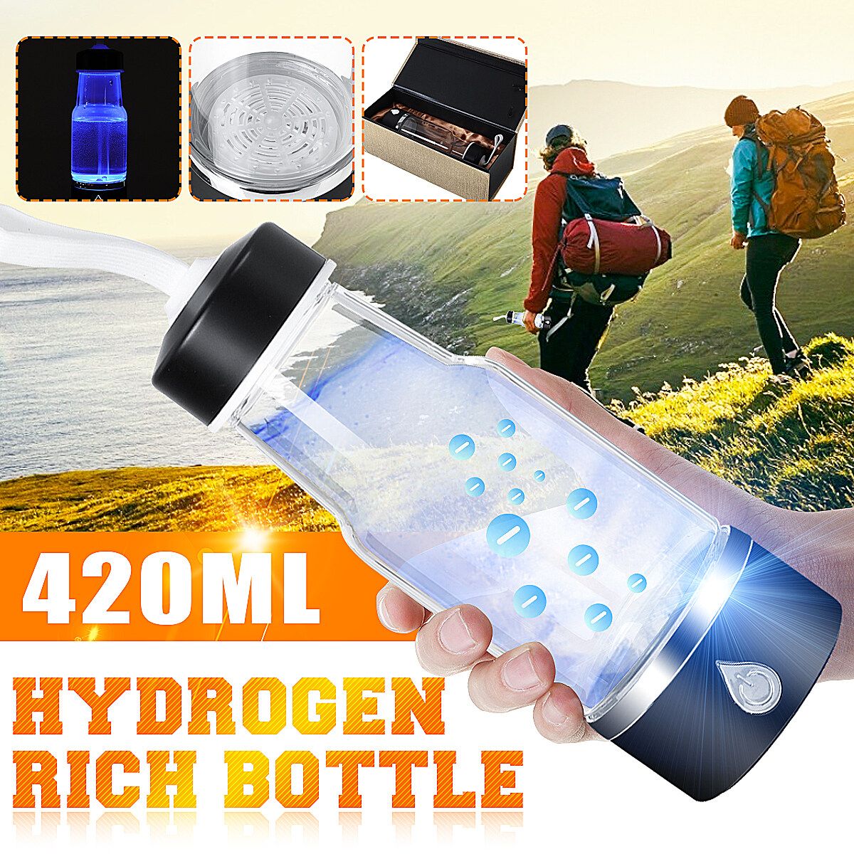 420ml USB Hydrogen Rich Alkaline Water Maker Cup Bottle Ionizer