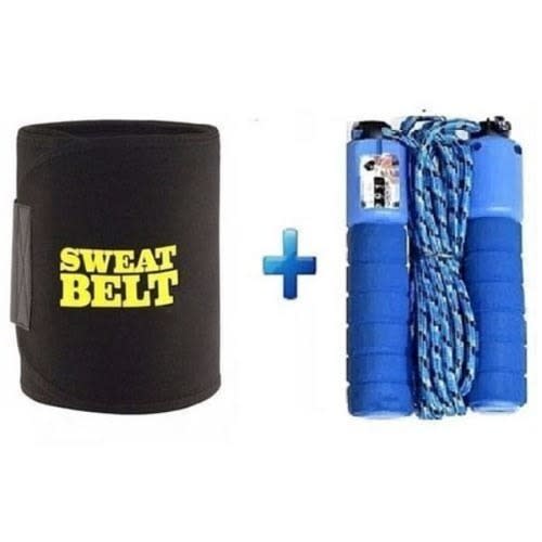 Fitness Bundle - Sweat Belt Waist Trimmer Tummy Fat Burner  Skipping Rope