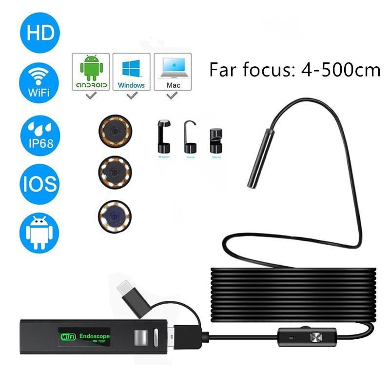 Wifi Flexible Endoscope Camera Ip68  Camera Wireless 3 In 1 Far Focus Borescope For Android Phone Type C Smartphone