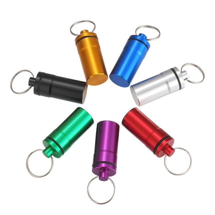 Portable Aluminum Alloy Pill Bottle Cartridge Keychain Outdoor Waterproof Sealed Pill Can Pill Box Cartridge Advertisement green