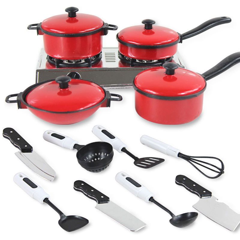 Cookware Mini Play Pretend 13Pcs Pot Cook Pan Kitchen