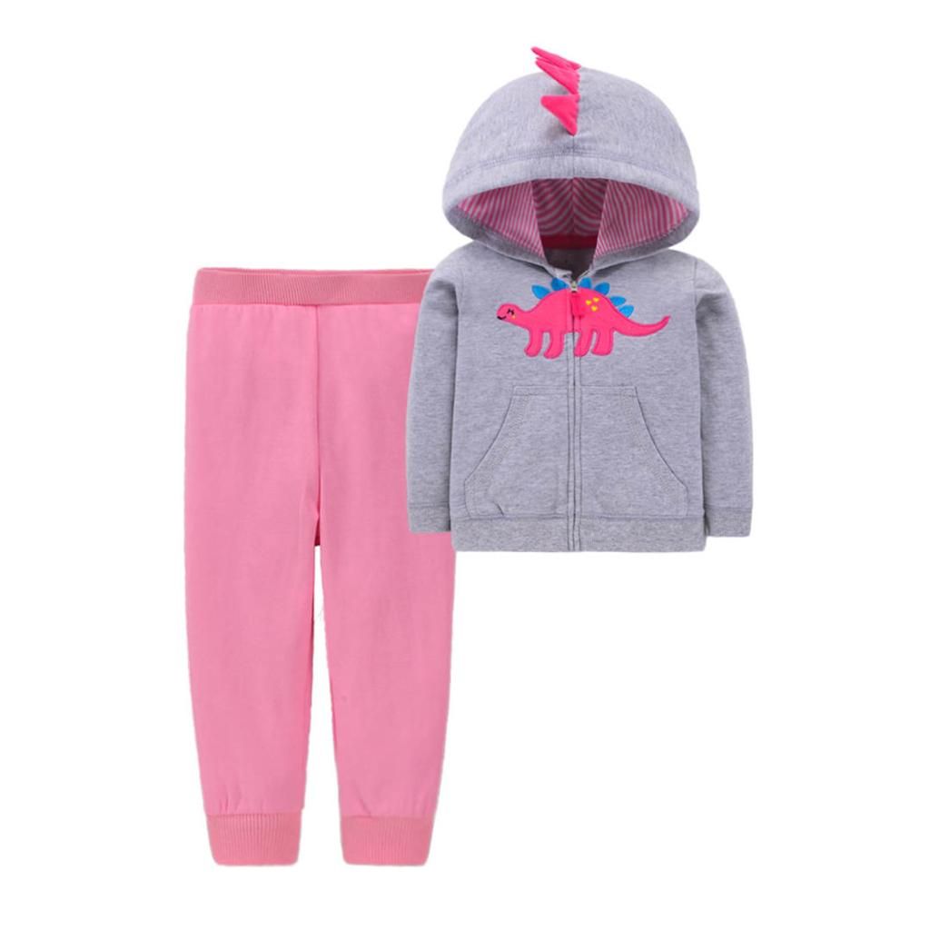 Baby Girl Pink And Grey Hoodie Jacket Pant Two Piece Baby Girl Set