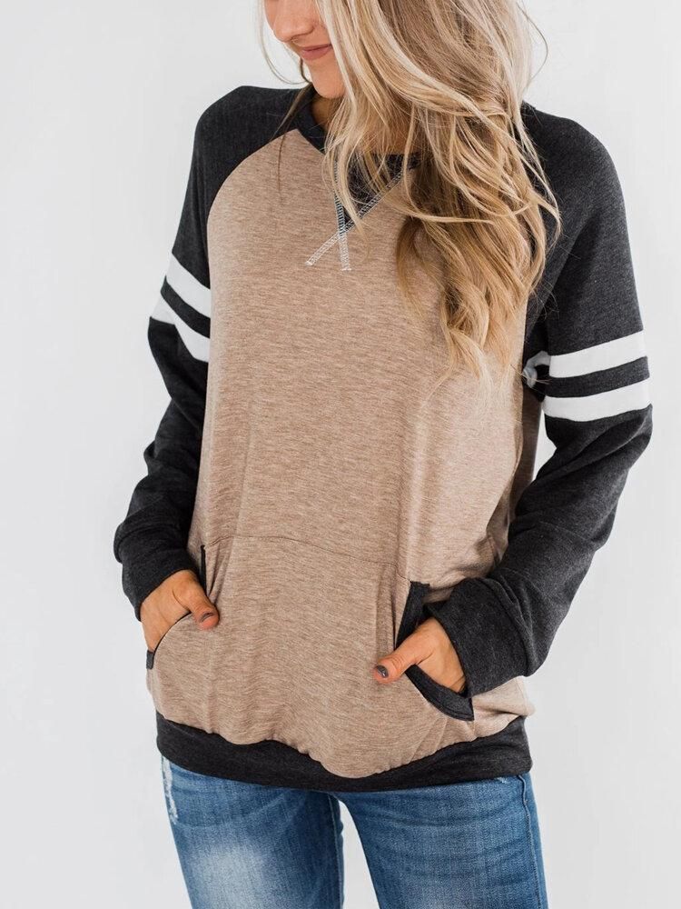 Women Side Stripe Long Raglan Sleeve Casual Sport Swearshirts