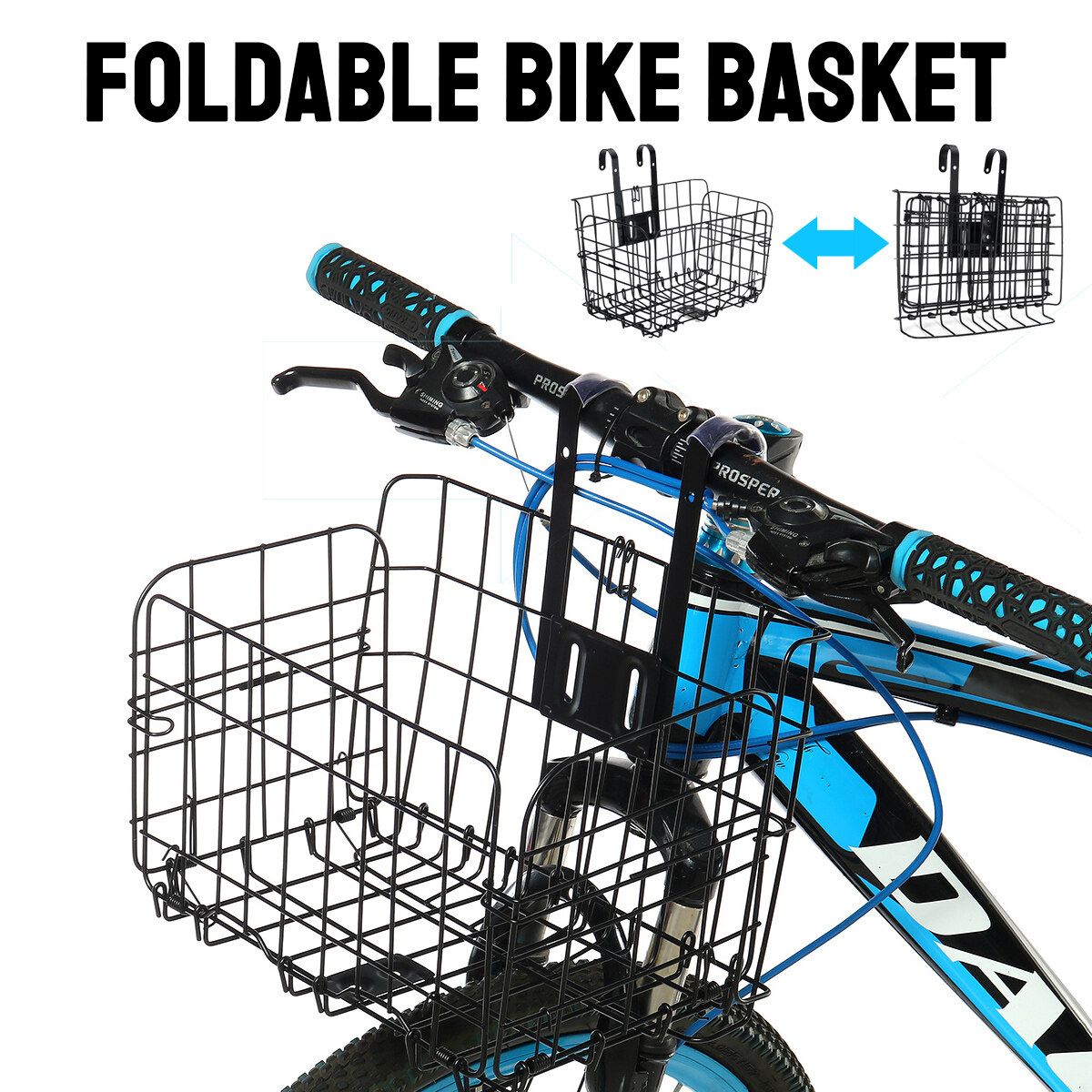Front Rear Bike Folding Basket Wire Mesh Fold-Up Detachable Front Bag Rear Hanging Bike Basket Bicycle Bag Cargo Rack Gifts 33x22x20cm
