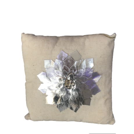 Nourison Mina Holiday Pillow - Metallic Poinsettia Decorative Throw Pillow - Silver - 16" X 16"