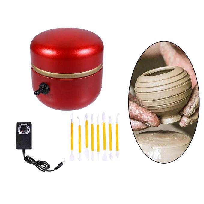 Mini Electric Pottery Wheel Machine With Tray With Clay Tools For Red
