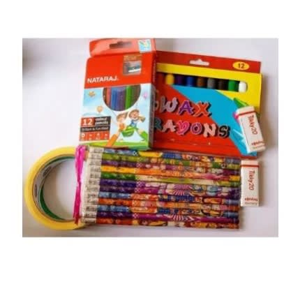 Pencil + Crayon + Masking Tape+ Colour Pencil + Eraser