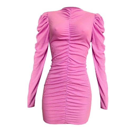 Rib Runched Front Mini Dress - Lilac