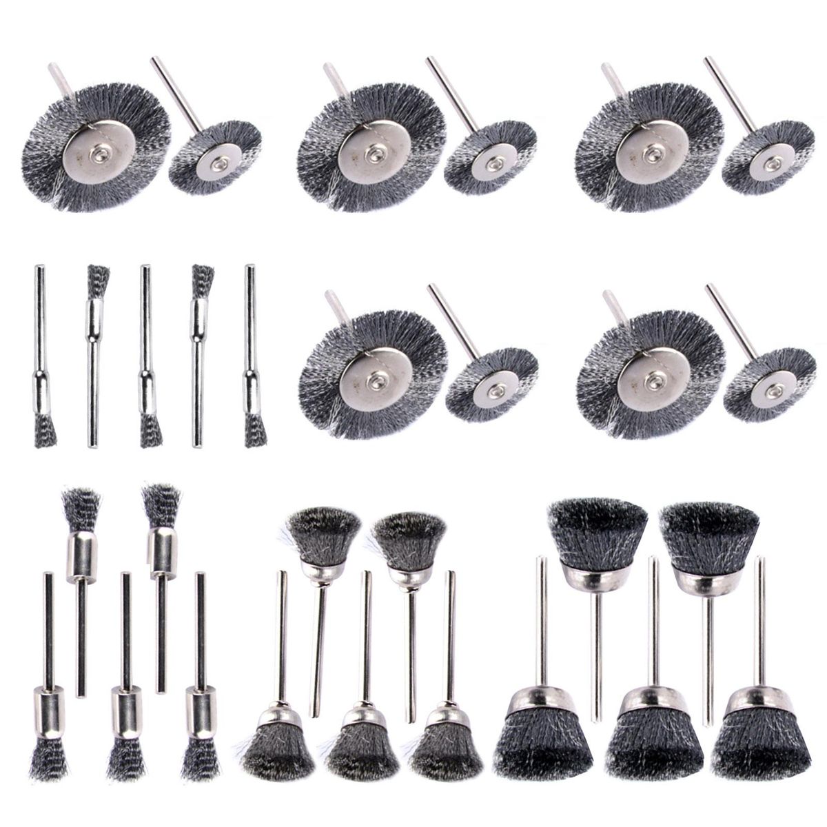 30Pcs Wire Wheel Brushes 3mm Shank Remove Burrs Rust Metal Non-metal Surface Polishing Derusting