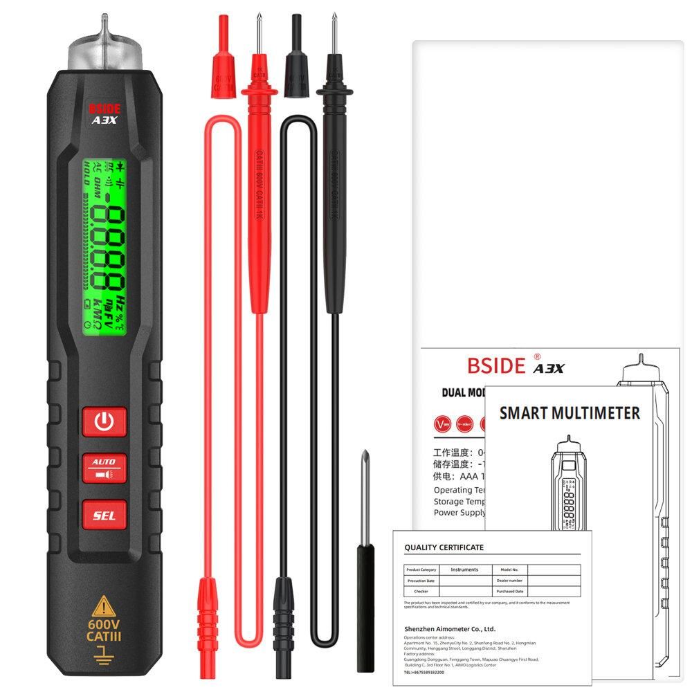 BSIDE Digital Smart Multimeter A3X Pen Type Tester Voltmeter DC AC Voltage Capacitance Ohm Hz Diode Continuity NCV Live test