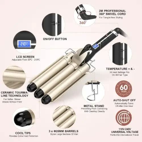 Hair Curler With 3 Barrel