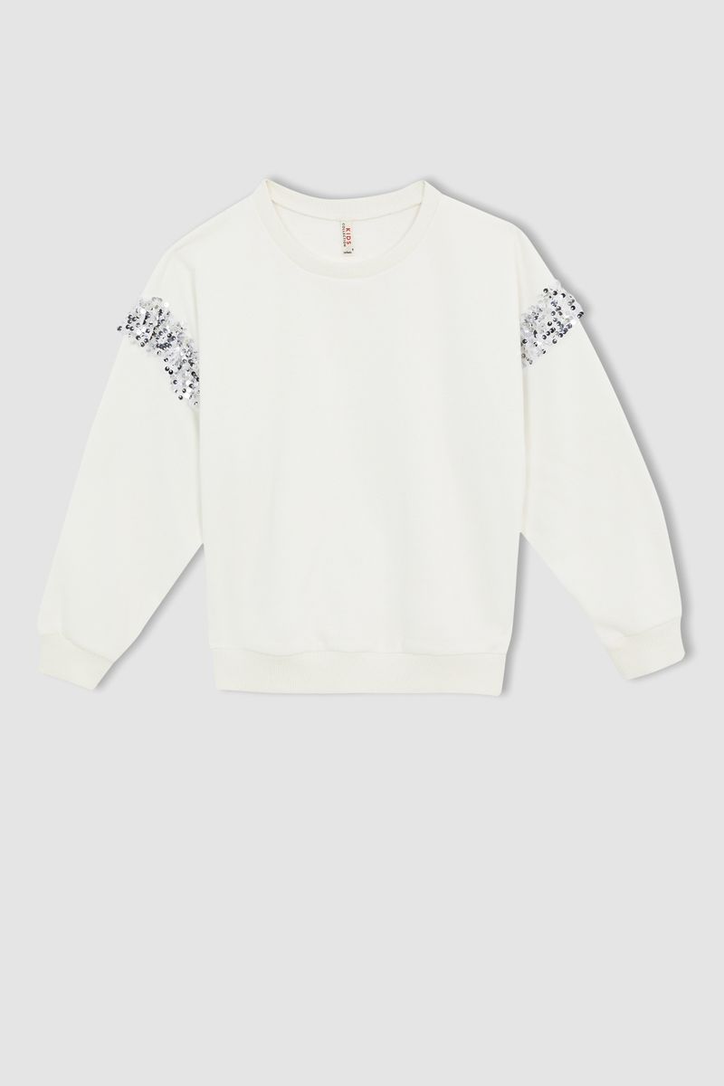 Girl - Regular Fit Crew Neck Knitted Sweat Shirt - Ecru