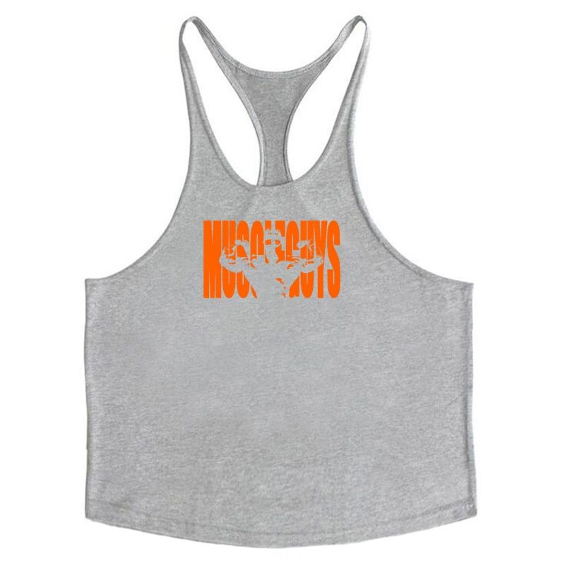 Brand Bodybuilding Stringer Tank Tops Mens Sportwear Vest Fitness Men Gyms Clothing Sleeveless Shirts Muscle Singlets(#gray165) SHA