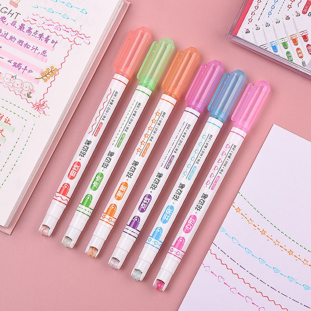 Curve Line Highlighter Pen Colored Marker Pens For Journaling Drawing