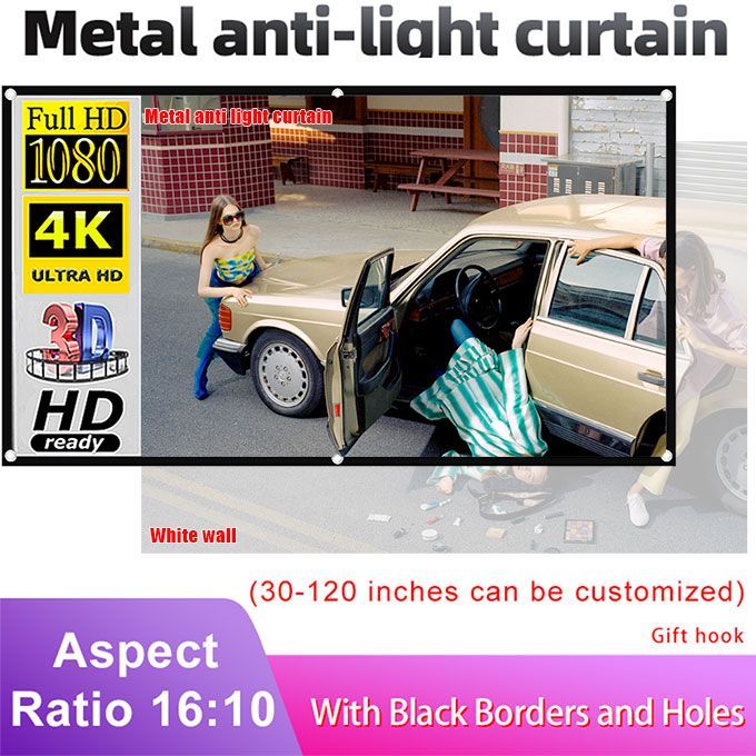Projector Anti-Light Curtain Screen 60-120 Inches 3d HD Portable With Holes Outdoor Indoor