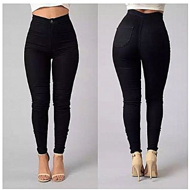 Ladies High Waist Skinny Jeans-Black
