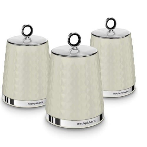 Dimensions Set Of 3 Round Kitchen Storage Canisters - 1.3L -Ivory Cream