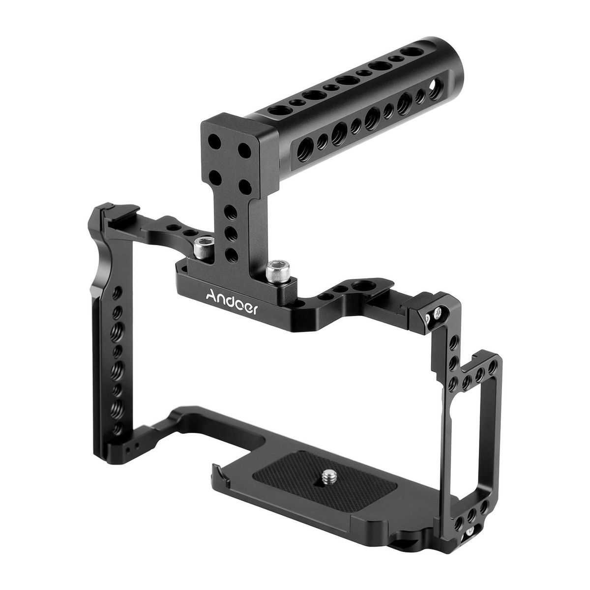 Andoer Camera Cage + Top Handle Kit Aluminum Alloy with 1/4 Inch & 3/8 Inch Screw Holes Dual Cold Shoe Mount Compatible with Canon 5DS 5DR 5D Mark IV/III/II