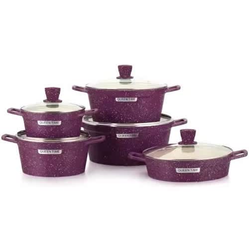 Queen Time 5 Set Die-cast Non-stick Marble Granite Cooking Pot Set - 20/24/28/32/28cm