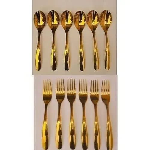 Gold Plated Stainless Steel Spoon And Fork Set - 12pcs