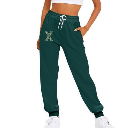 Ladies Joggers With X Design Green