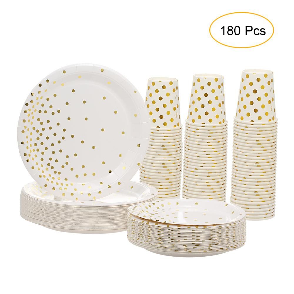 60pcs 9oz Paper Cups + 60pcs 7inch Dessert Plates + 60pcs 9inch Plate Sets