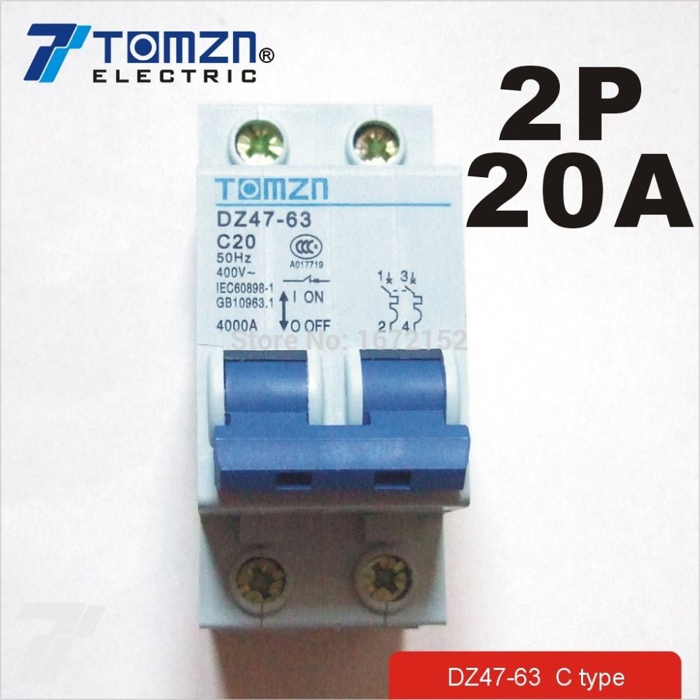 2P 20A 400V~ 50HZ 60HZ Circuit Breaker AC MCB Ty Breaker