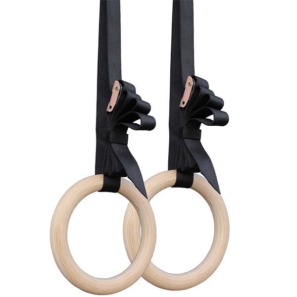 Wood Gymnastic Rings With Adjustable Straps