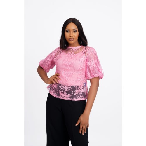 See Through Lace Blouse With 180&deg; Flared  Sleeves Baby - Pink