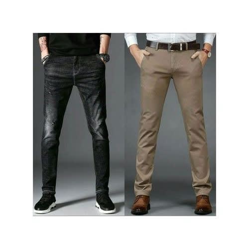 Stock Jeans And Chinos For Men - Black + Carton Color