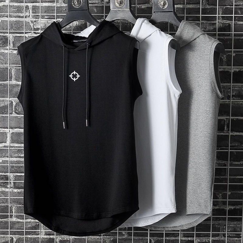 Summer Mens Muscle Hoodie Vest Sleeveless Bodybuilding Gym Workout Fitness Shirt High Quality Vest Hip Hop Sweatshirt Men's Tops-L5
