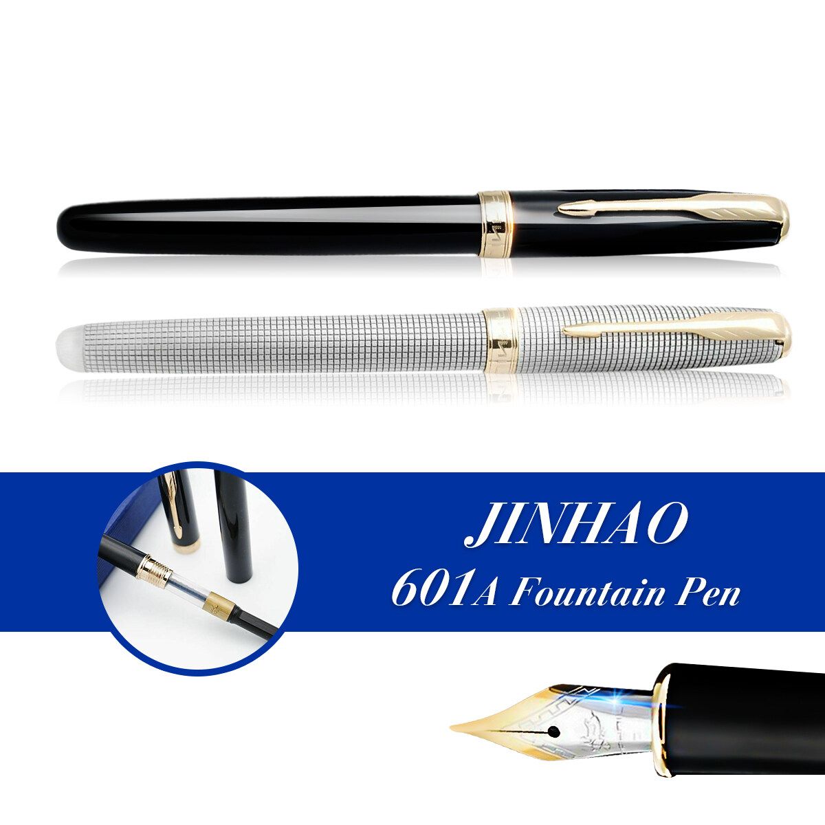 JINHAO 601A Lattice Luxury Fountain Pen High Quality F Nib Ink Pen Gift Silver