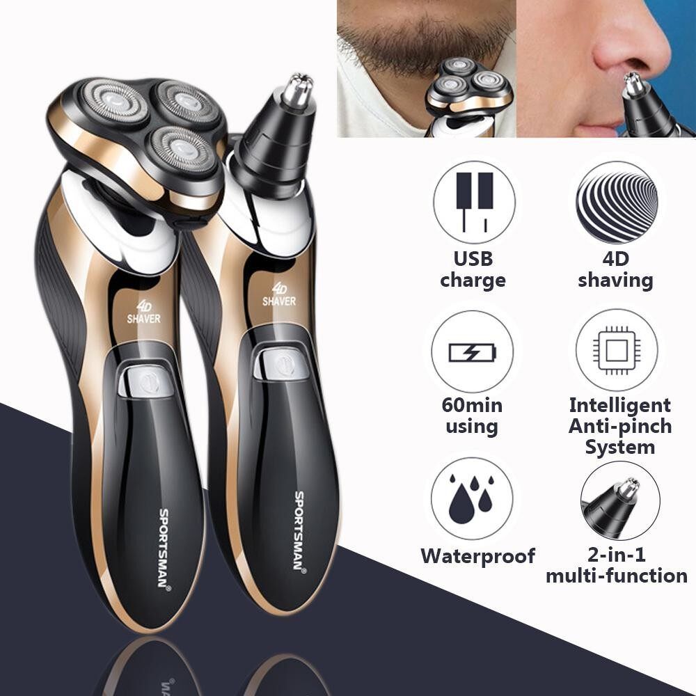 Men's Rechargeable 4D Electric Foil Washable Nose Beard Trimmer Gold Gold