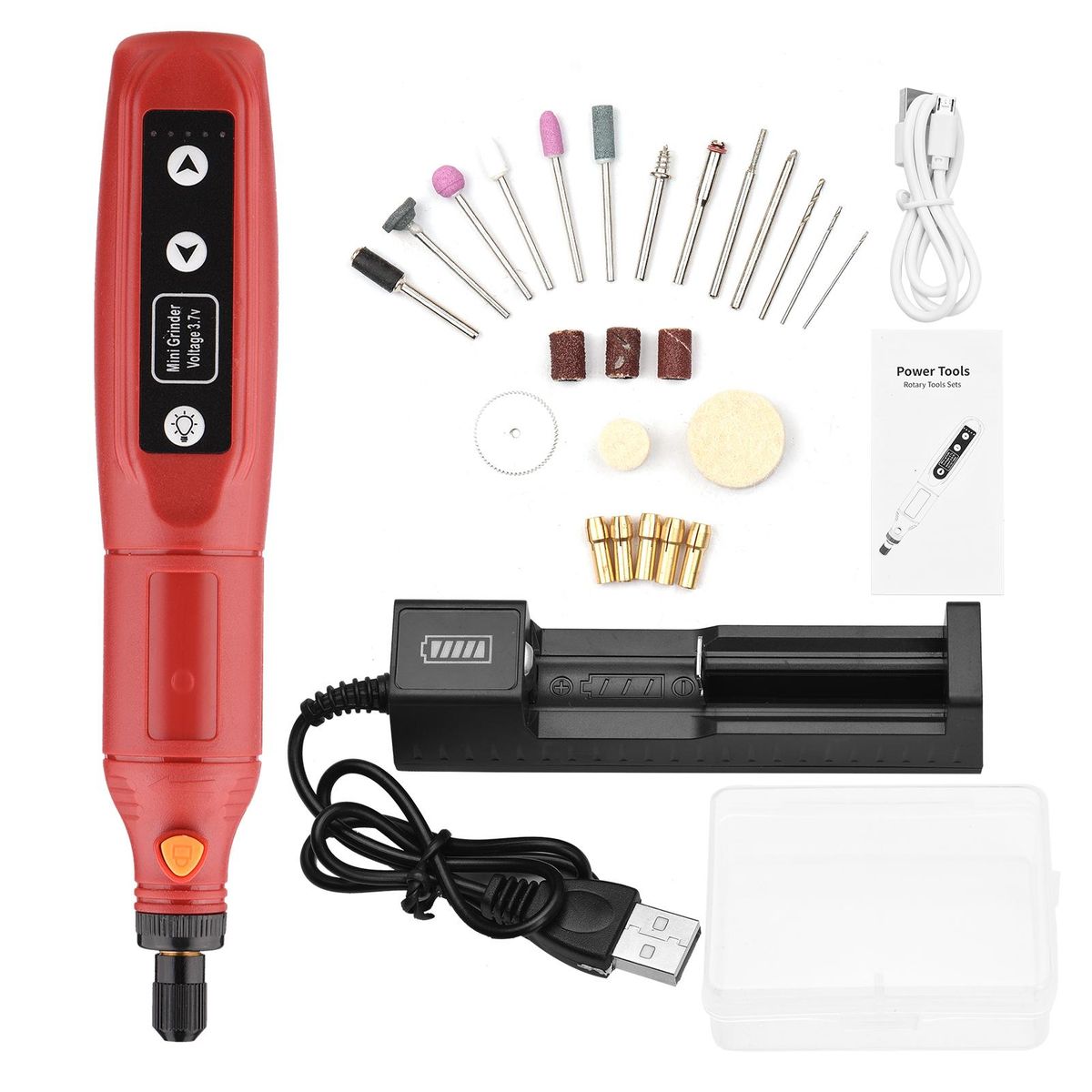 5-Speed Adjustment Mini Electric Grinder Tool Set USB Charging Grinding Machine 2000mAh Rechargeable Handheld Rotary Tool Set with Li-ion Battery USB Charger for Jade Carving Wood Punching Metal Grinding Polishing