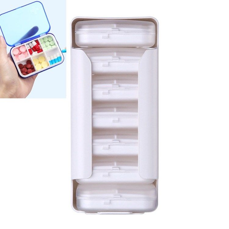 Home Travel Plastic Pill Box Drawer Pill Box Portable Storage Box- 6 Grid(White)