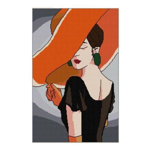 Printed Cross Stitch Set Orange Hat Ladies 11CT