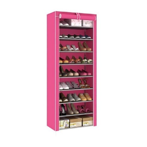 Stainless Shoe Rack With Fabric Cover 9 Steps Layers-pink15x30cm