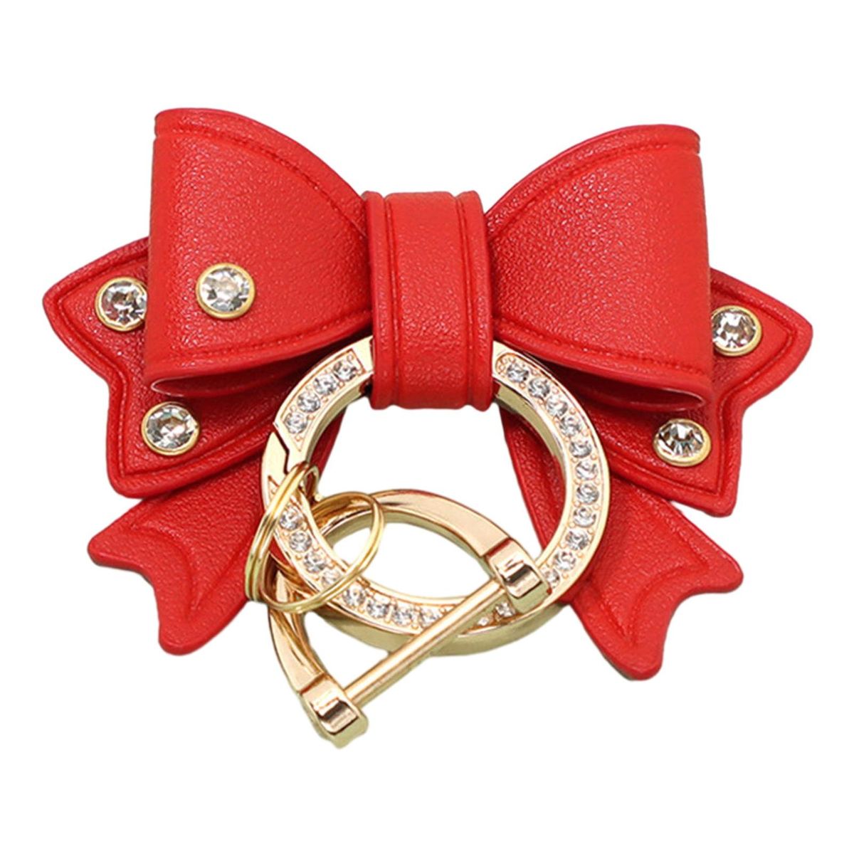 Keychain Sparkling Bow Key Holder Elegant Rhinestone for Womens Red
