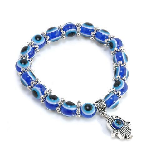 Women Blue Beads Evil Eye Bead Palm Charm Bracelet